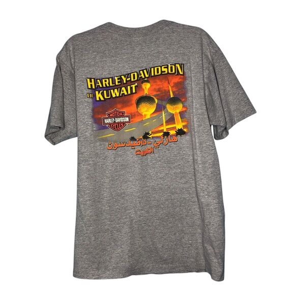 Vintage Harley Davidson Shirt Mens Large Gray Kuwait 2007 Motorcycle Eagle USA - Picture 2 of 8